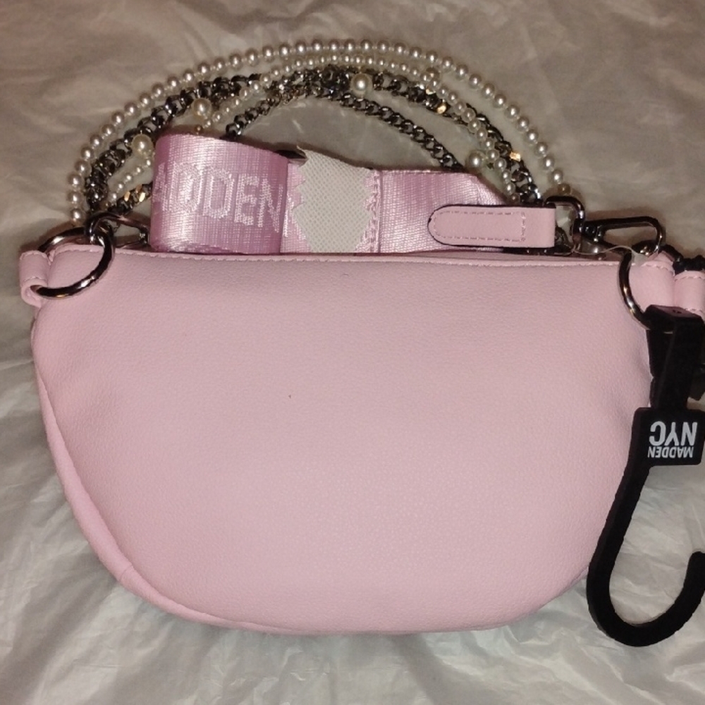 Steve Madden Pink Mini Crossbody Belt Bag with Chain & Pearl Straps - Picture 6 of 8